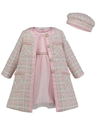 Blueberi Boulevard Toddler & Little Girls Fit-and-Flare Tulle Dress, Lurex Tweed Coat and Beret Set
