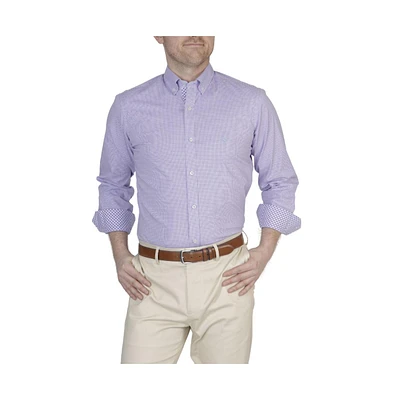Tailorbyrd Men's Mini Gingham Cotton Stretch Long Sleeve Shirt