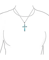 Bling Jewelry Western Style Spiritual Religious Blue Natural Turquoise Fleur De Lis Cross Pendant Necklace For Women Oxidized Sterling Silver