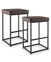 Costway 30" Barstools Set of 2 Upholstered Bar Height Chairs Pu Leather w/Footrest