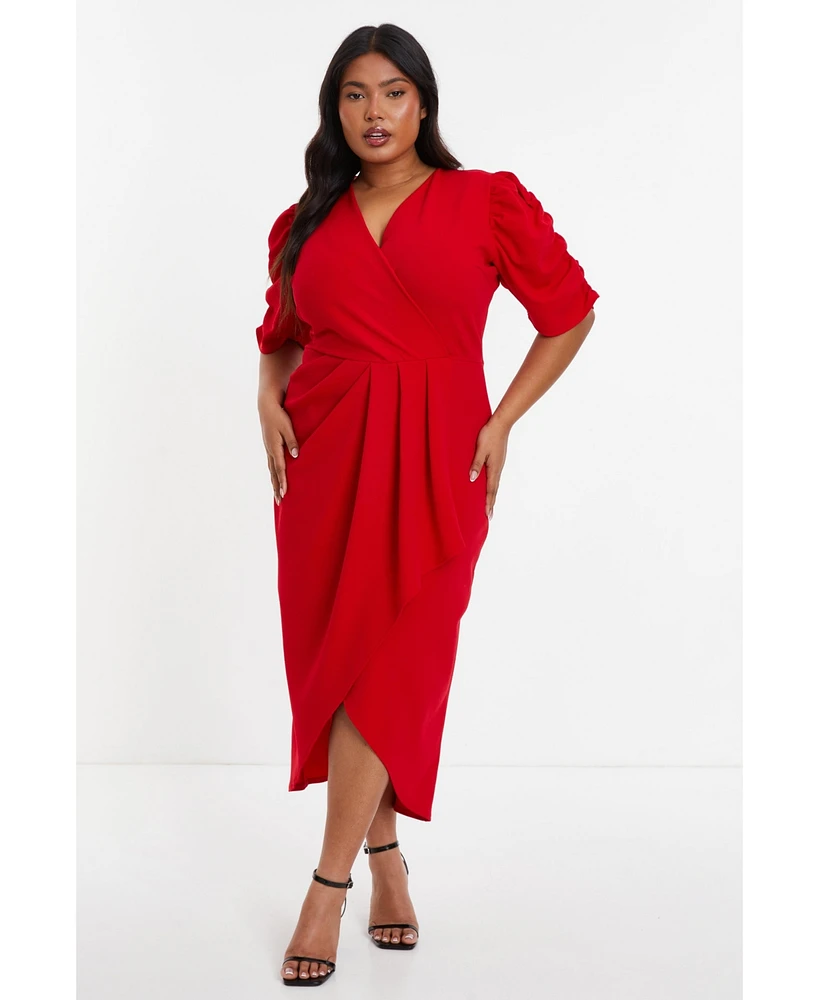 Quiz Plus Size Wrap Pleated Ruched Sleeve Midi Dress | The Shops at Willow  Bend