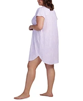 Miss Elaine Plus Short-Sleeve Embroidered Paisley Nightgown