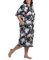 Miss Elaine Plus Printed 3/4-Sleeve Zip-Front Robe