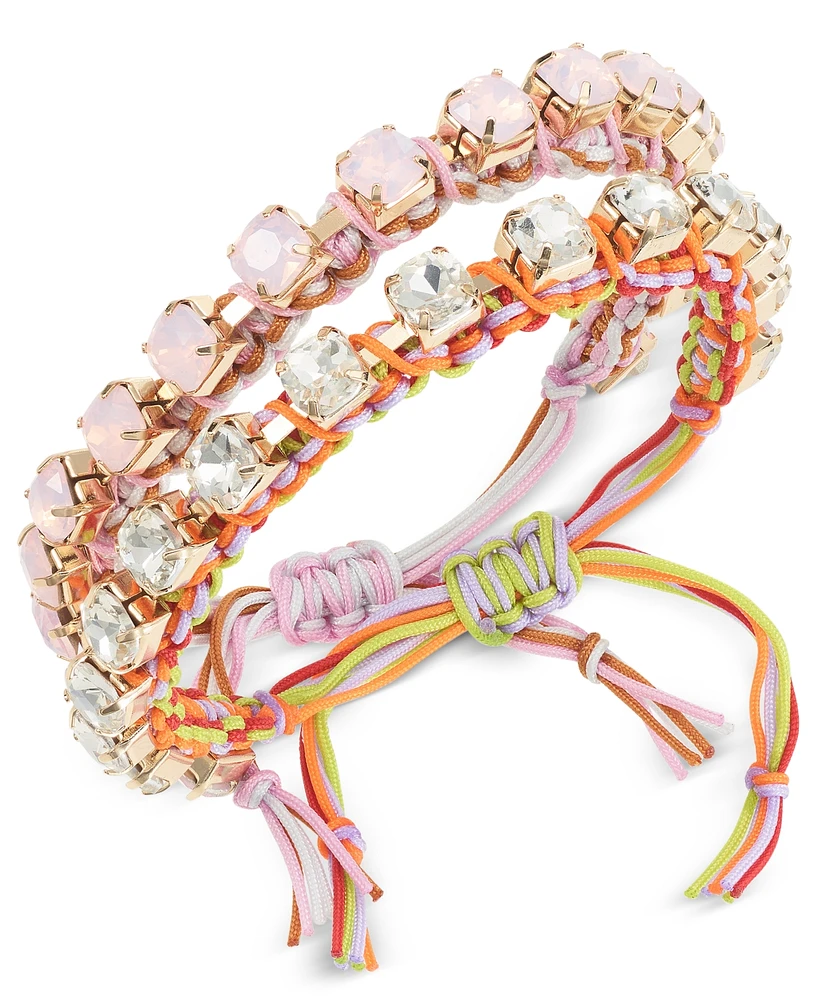 On 34th Gold-Tone 2-Pc. Set Color Crystal Cord Slider Bracelets, Created for Macy's