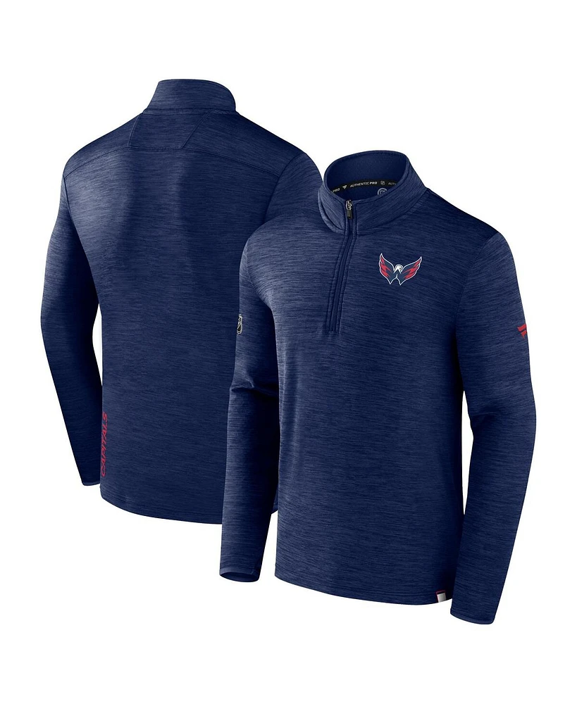 Men's Fanatics Heather Navy Washington Capitals Authentic Pro Quarter-Zip Pullover Top