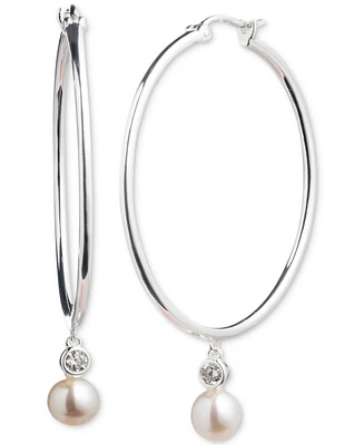 Lauren Ralph Lauren Sterling Silver Freshwater Pearl (6mm) Drop Hoop Earrings