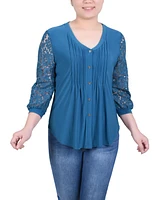 Ny Collection Women's Lace-Sleeve V-neck Top