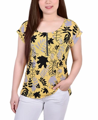 Ny Collection Women's Short Extended Sleeve Zip Top