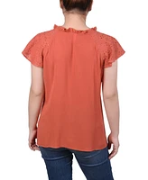 Ny Collection Women's Eyelet Sleeve Blouse