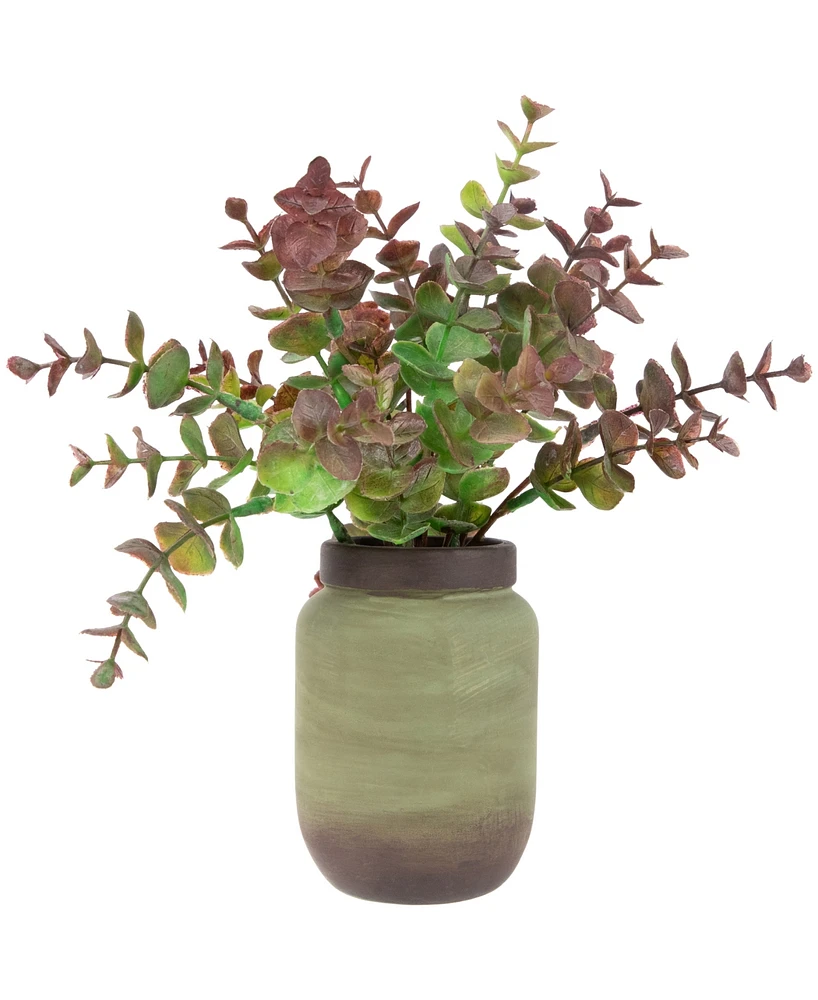 Northlight 10" Two-Toned Spring Eucalyptus Leaves Artificial Plant in Ceramic Pot