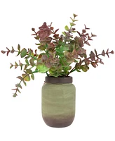 Northlight 10" Two-Toned Spring Eucalyptus Leaves Artificial Plant in Ceramic Pot