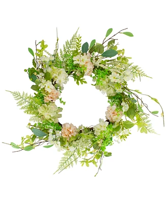 Northlight Hydrangea and Fern Spring Floral Berry Wreath, 28"