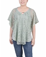 Ny Collection Women's Lace Poncho Top with Bar