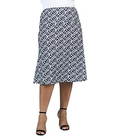 24seven Comfort Apparel Plus Elastic Waist Knee Length Skirt