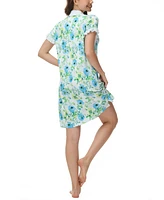 C. Wonder Women's Printed Notch Collar Short Sleeve with Ruffle Sleepshirt Nightgown