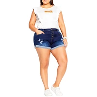 City Chic Plus Size Denim Distressed Detail Cuff Short