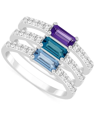 3-Pc. Set Multi-Gemstone (1-1/4 ct. t.w.) & Lab-Grown White Sapphire (5/8 Stack Rings Sterling Silver