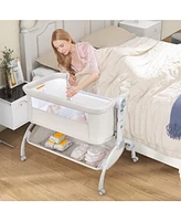 Costway 3-in-1 Portable Baby Bassinet Bedside Sleeper Cradle with Mattress& Storage Basket