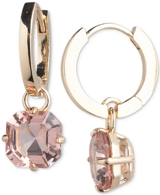 Lauren Ralph Gold-Tone Cushion-Cut Stone Charm Huggie Hoop Earrings