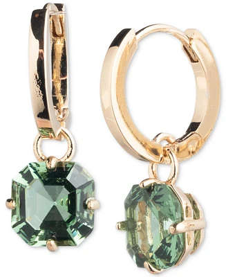 Lauren Ralph Lauren Gold-Tone Cushion-Cut Stone Charm Huggie Hoop Earrings