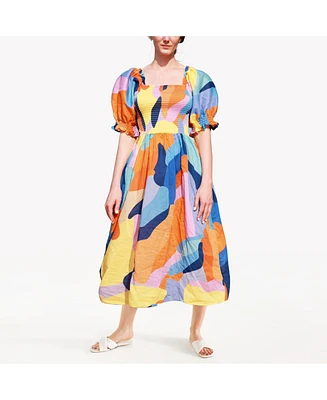 Jessie Zhao New York Tropical Love Smocked Midi Dress
