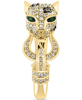 Effy Multicolor Diamond (3/4 ct. t.w.) & Emerald Accent Panther Head Statement Ring