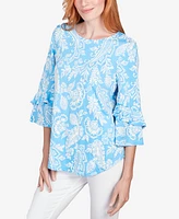 Ruby Rd. Petite Monotone Paisley Puff Print Party Top