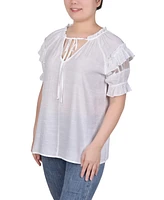 Ny Collection Women's Short Ruffled Sleeve Blouse