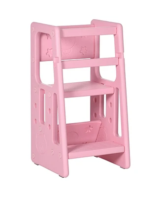 Qaba Toddler Tower with Adjustable Height, Toddler Step Stool, Pink