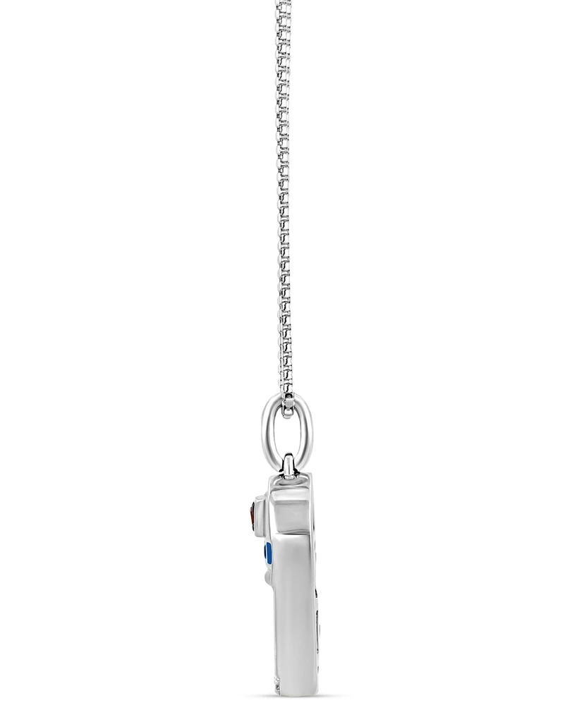 Wonder Fine Jewelry Mother of Pearl, Sapphire, Garnet, & Diamond Accent R2D2 18" Pendant Necklace in Sterling Silver