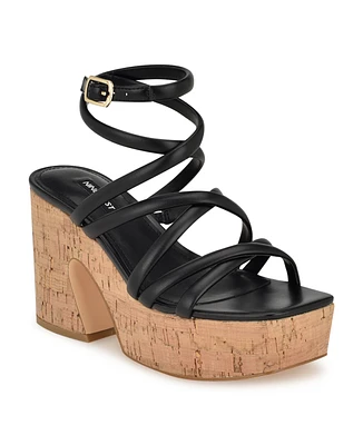 Nine West Women's Corke Strappy Square Toe Wedge Sandals