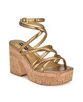 Nine West Women's Corke Strappy Square Toe Wedge Sandals