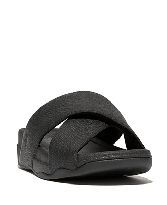 FitFlop Men's Tumbled-Leather Cross Slides