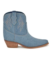 Nine West Women's Texen Western Ankle Booties - Blue Denim