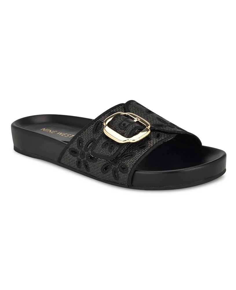 Nine West Women's Giulia Buckle Flat Slip-On Sandals