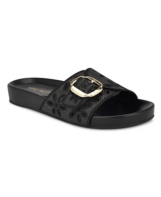 Nine West Women's Giulia Buckle Flat Slip-On Sandals