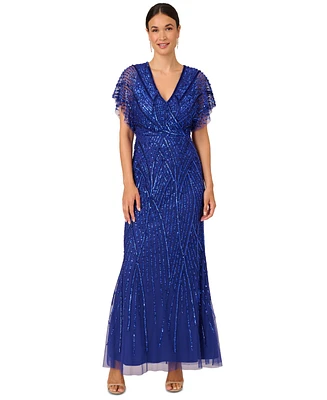 Adrianna Papell Women's Embellished Flutter-Sleeve Gown