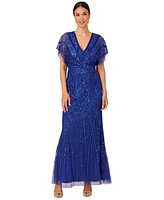 Adrianna Papell Women's Embellished Flutter-Sleeve Gown