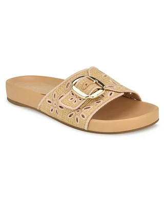 Nine West Women's Giulia Buckle Flat Slip-On Sandals
