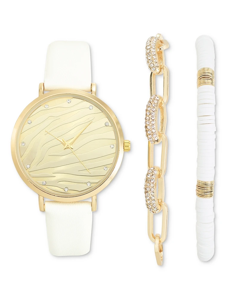 I.n.c. International Concepts Women's White Strap Watch 38mm Set, Created for Macy's