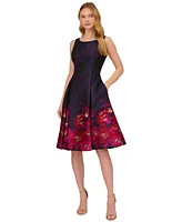 Adrianna Papell Women's Boat-Neck Fit & Flare Jacquard Dress