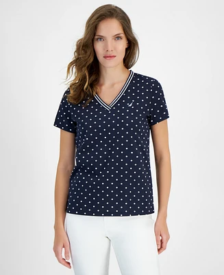 Nautica Jeans Women's Dot-Print V-Neck Short-Sleeve Top