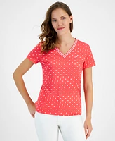 Nautica Jeans Women's Dot-Print V-Neck Short-Sleeve Top