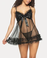 Jezebel Women's Veil Tulle Ruffle Babydoll Set