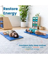 ECR4Kids Everyday Folding Rest Mat, 3-Section, 1in, Blue/Grey, 5-Pack