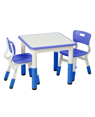 ECR4Kids Dry-Erase Square Activity Table with 2 Chairs, Adjustable, Kids Furniture, Grassy Green, 3-Piece