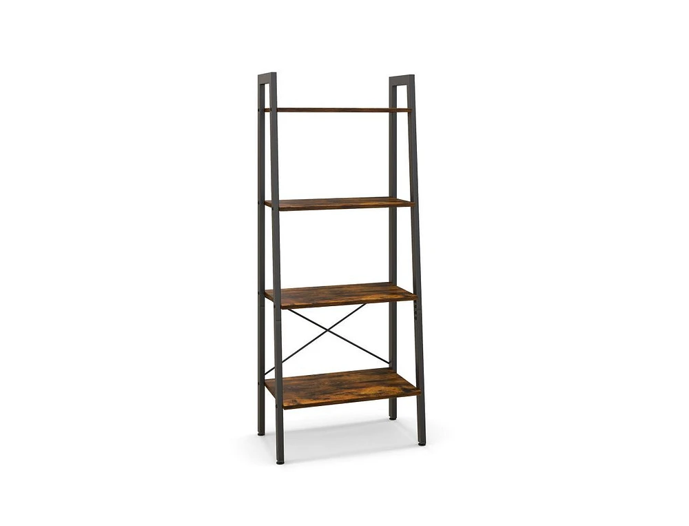 4-Tier Bookshelf with Metal Frame and Adjustable Foot Pads