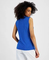 Ak Anne Klein Petite Polka Dot Sleeveless Twist-Front Top