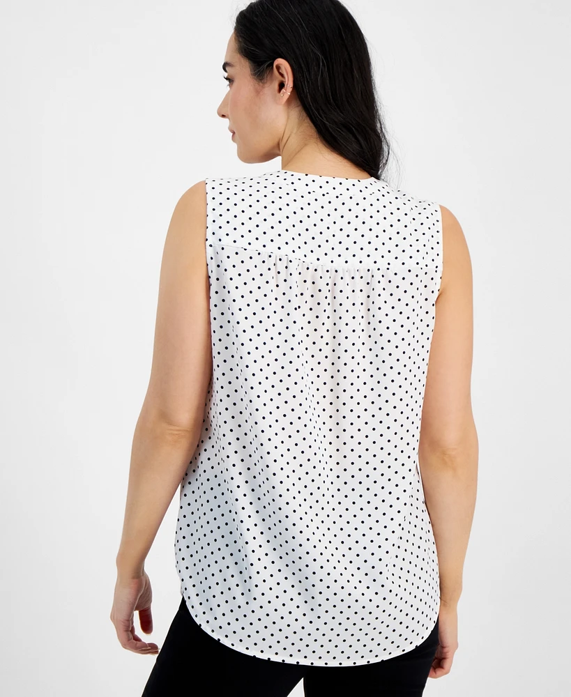 Ak Anne Klein Petite Printed V-Neck Sleeveless Top