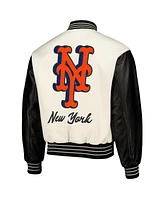 Men's Pleasures White New York Mets Full-Snap Varsity Jacket